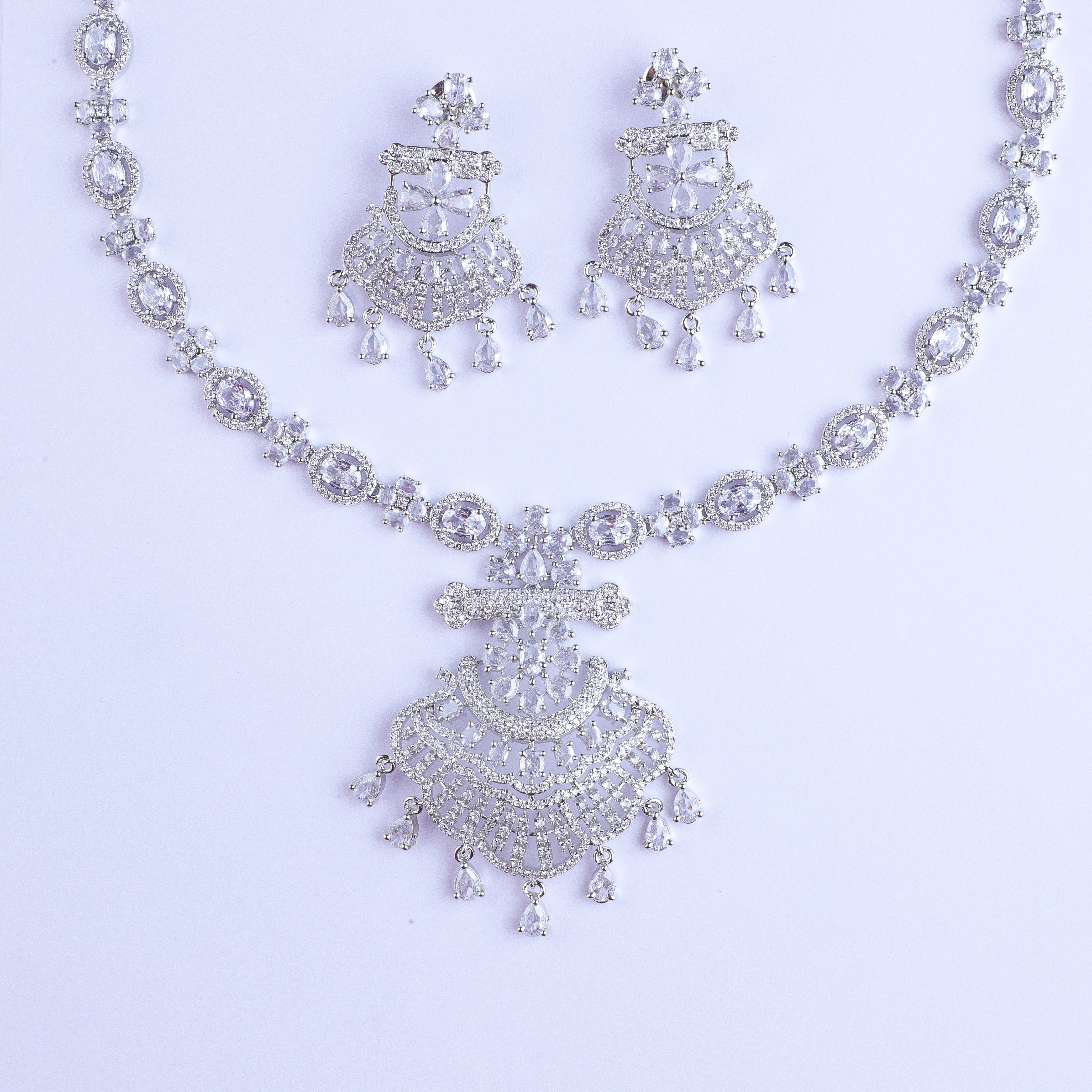 White Sparkle Drop Silver Zirconia Necklace