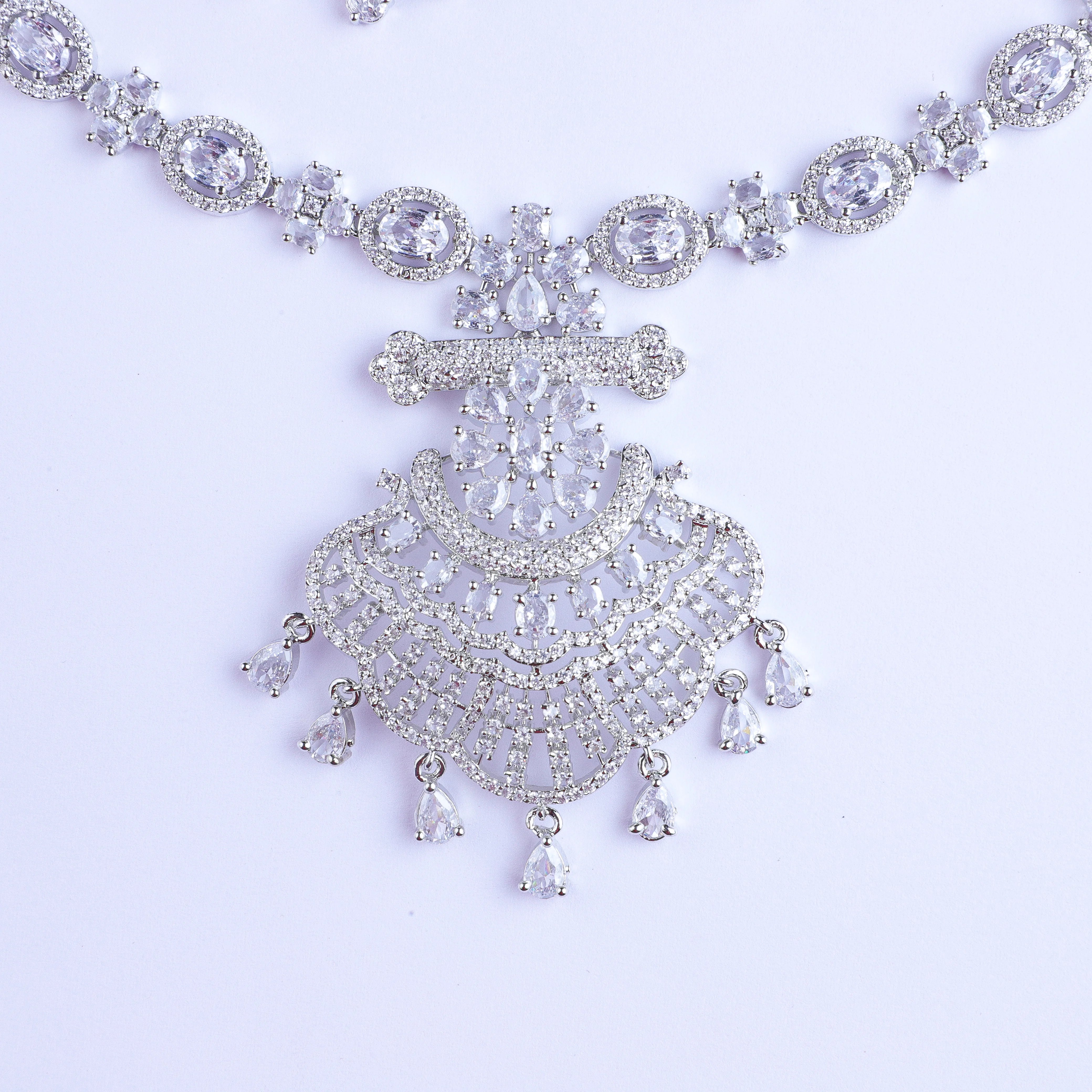 White Sparkle Drop Silver Zirconia Necklace