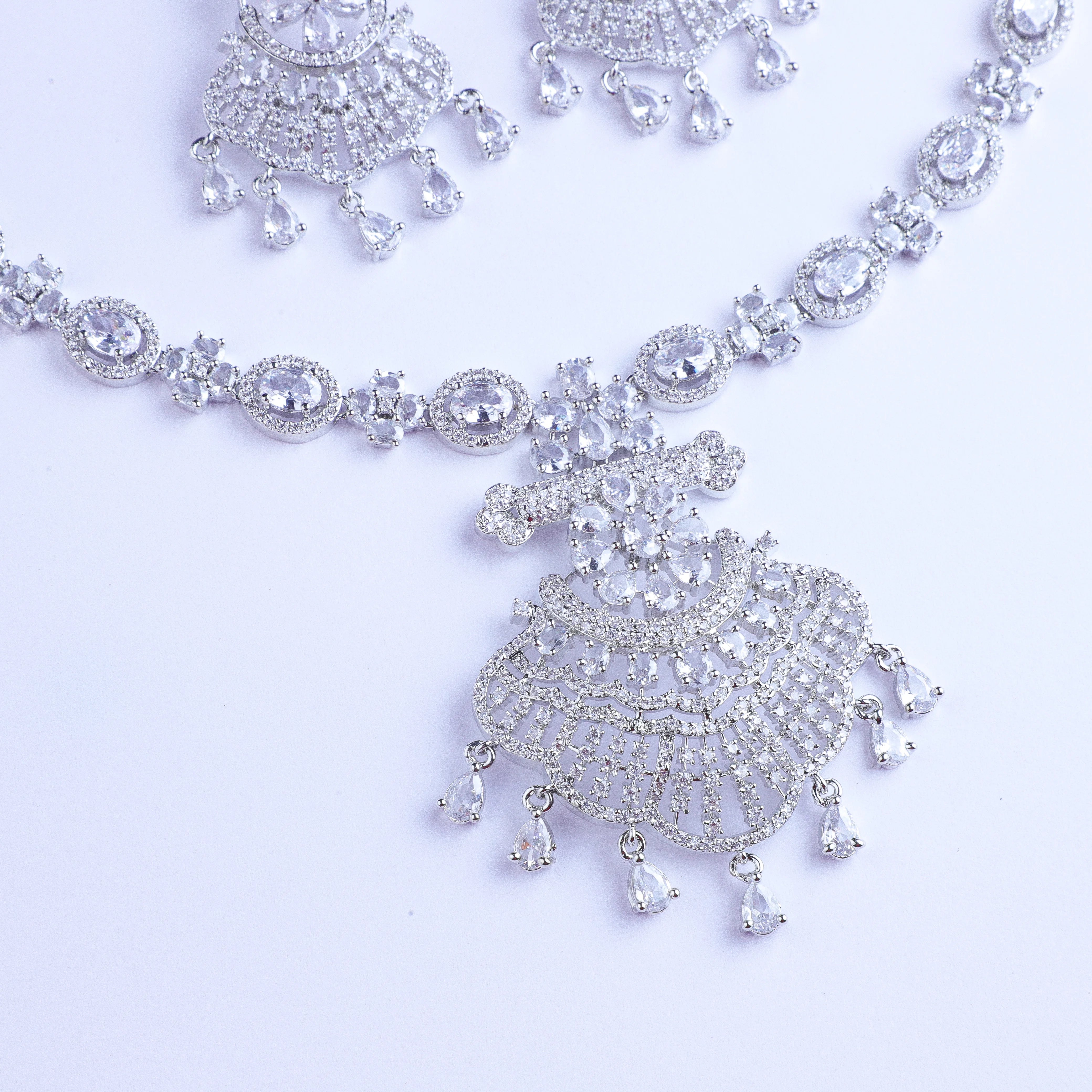 White Sparkle Drop Silver Zirconia Necklace