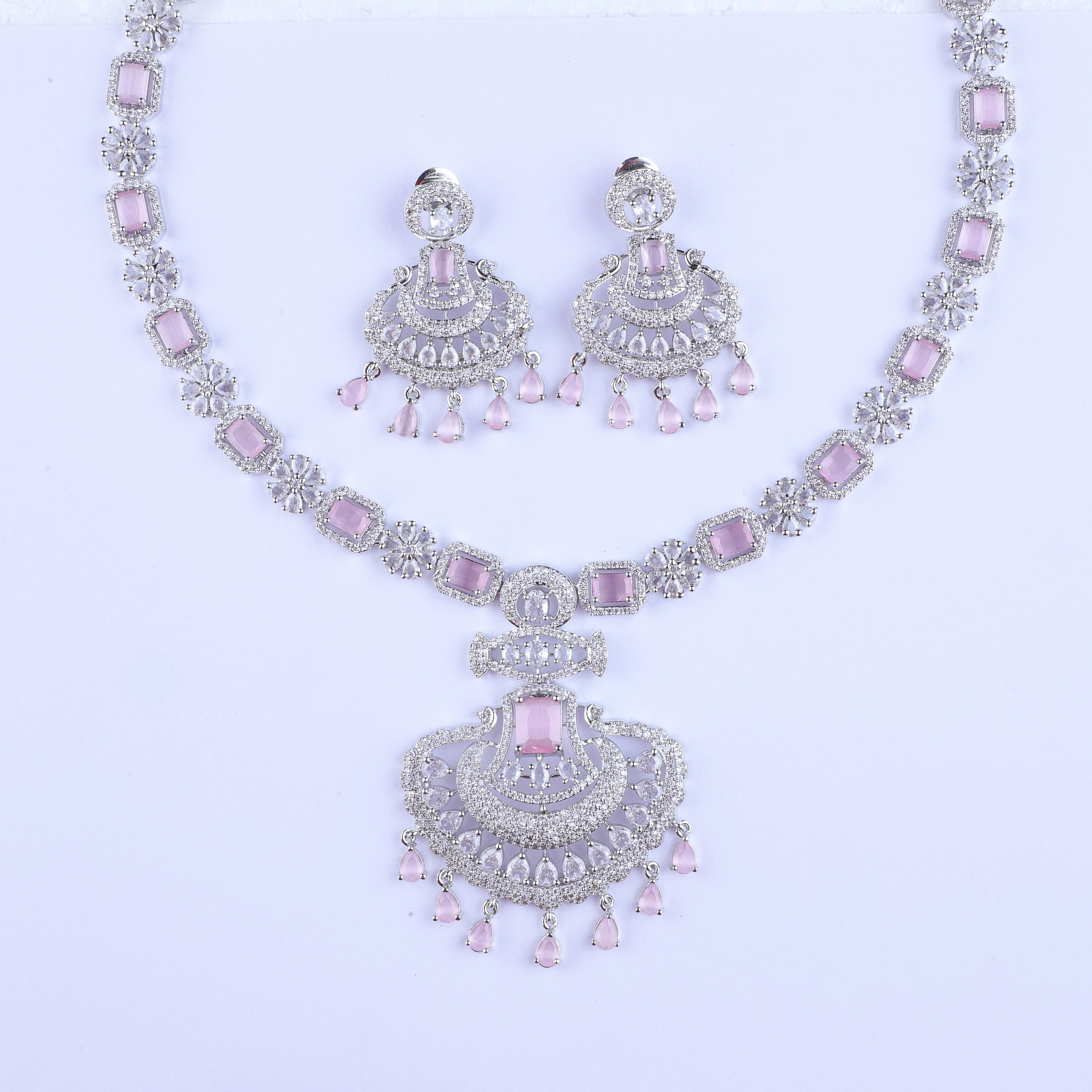 Pink Sparkle Drop Silver Zirconia Necklace