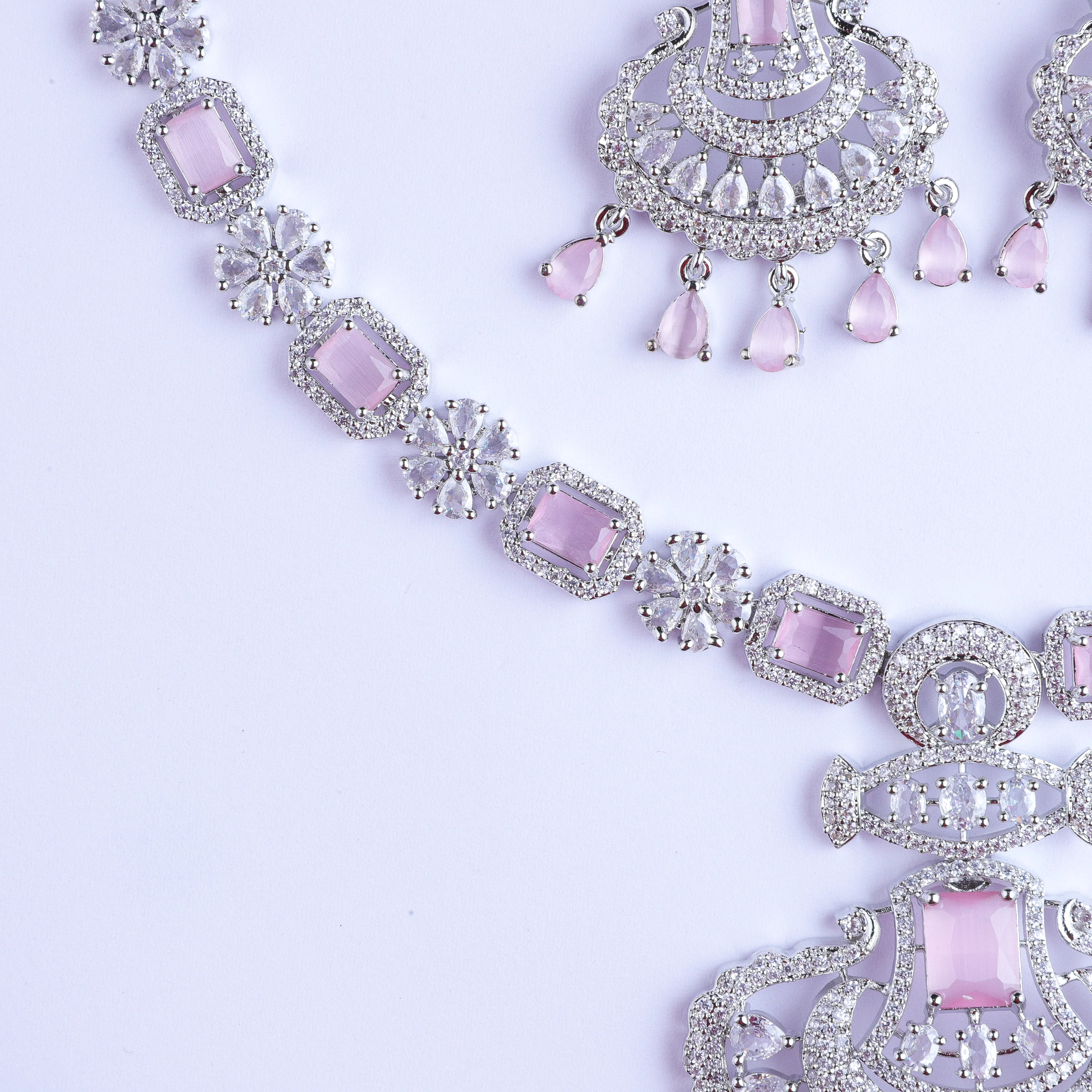 Pink Sparkle Drop Silver Zirconia Necklace