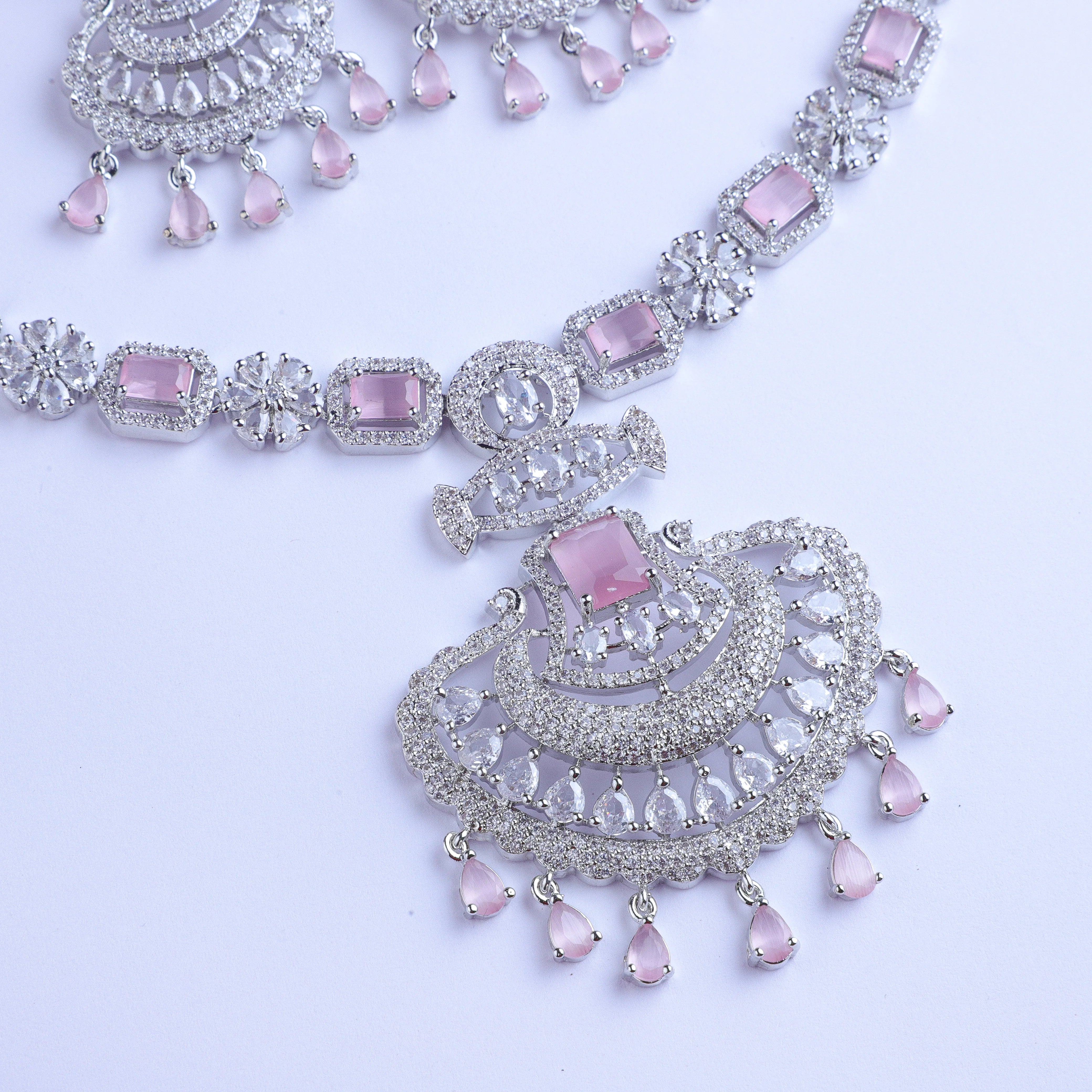 Pink Sparkle Drop Silver Zirconia Necklace