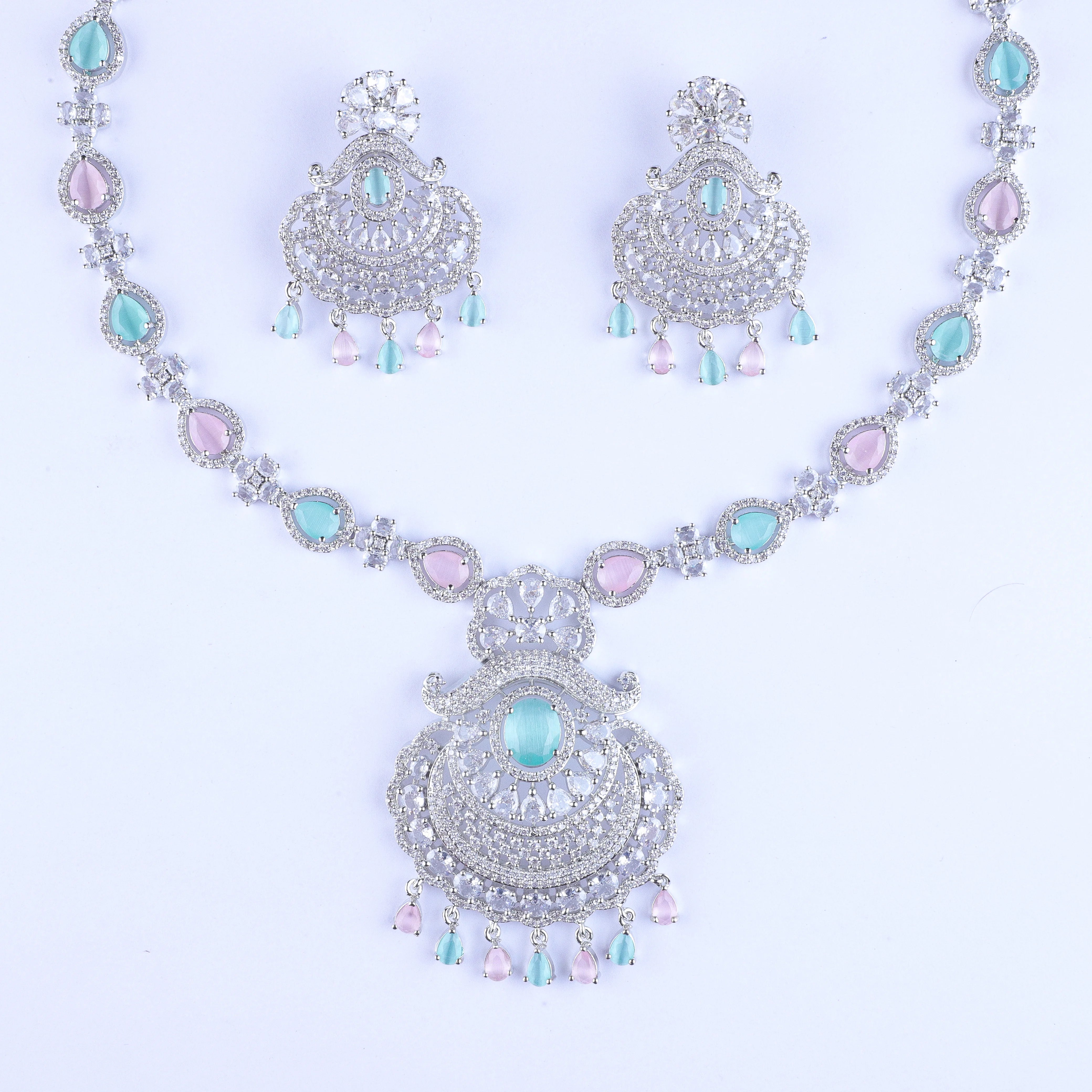 Mint Pink Gilded Gala Silver Zirconia Necklace