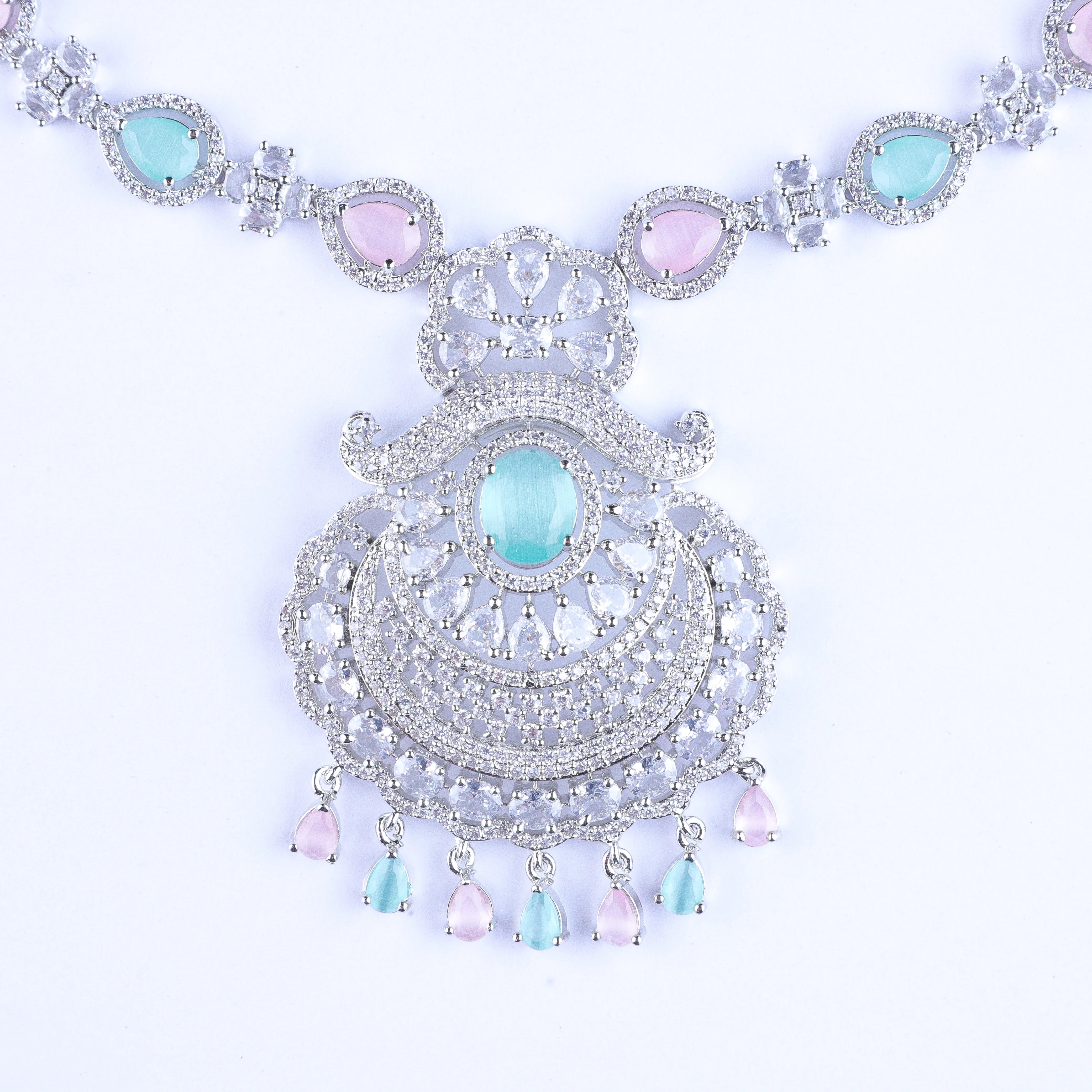 Mint Pink Gilded Gala Silver Zirconia Necklace