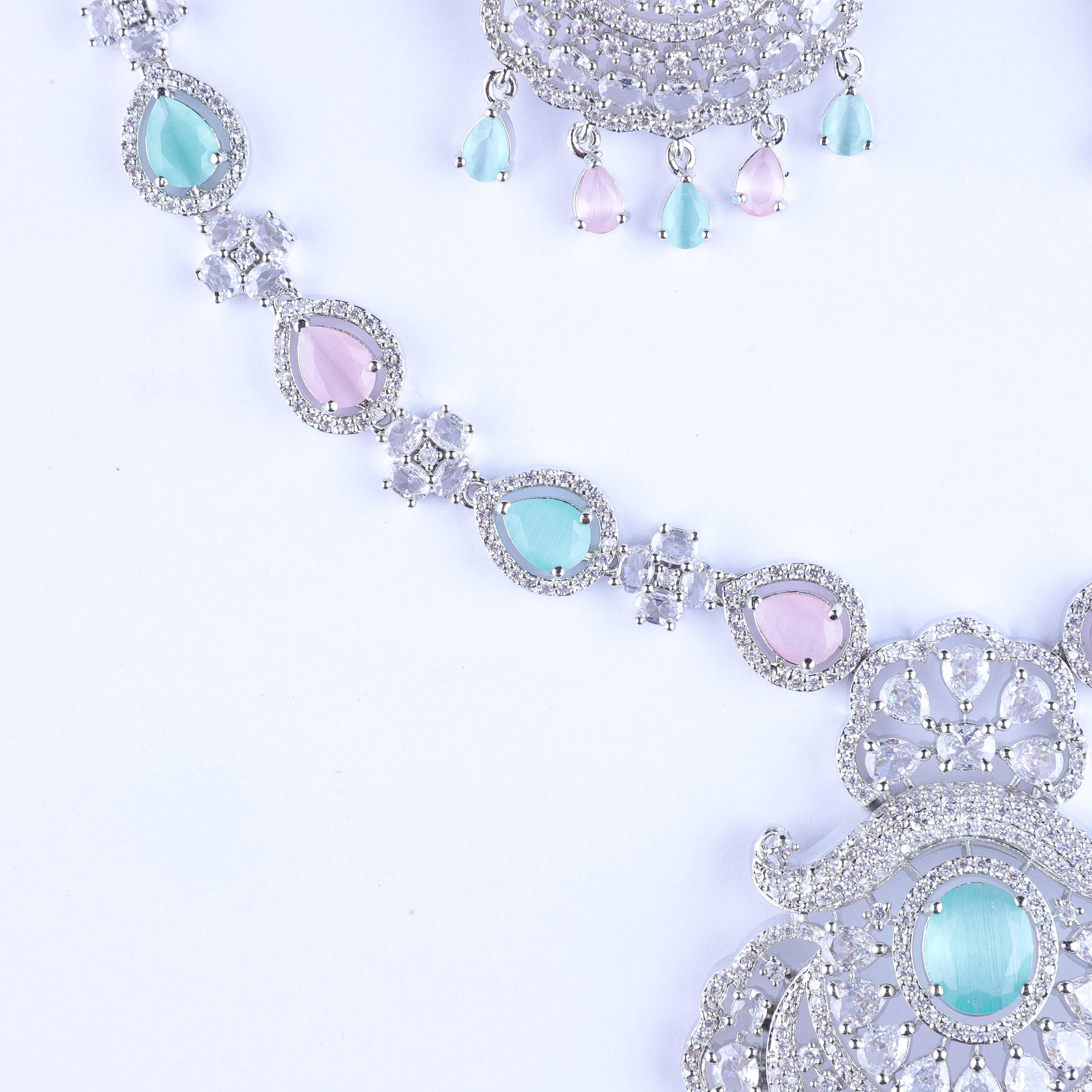 Mint Pink Gilded Gala Silver Zirconia Necklace