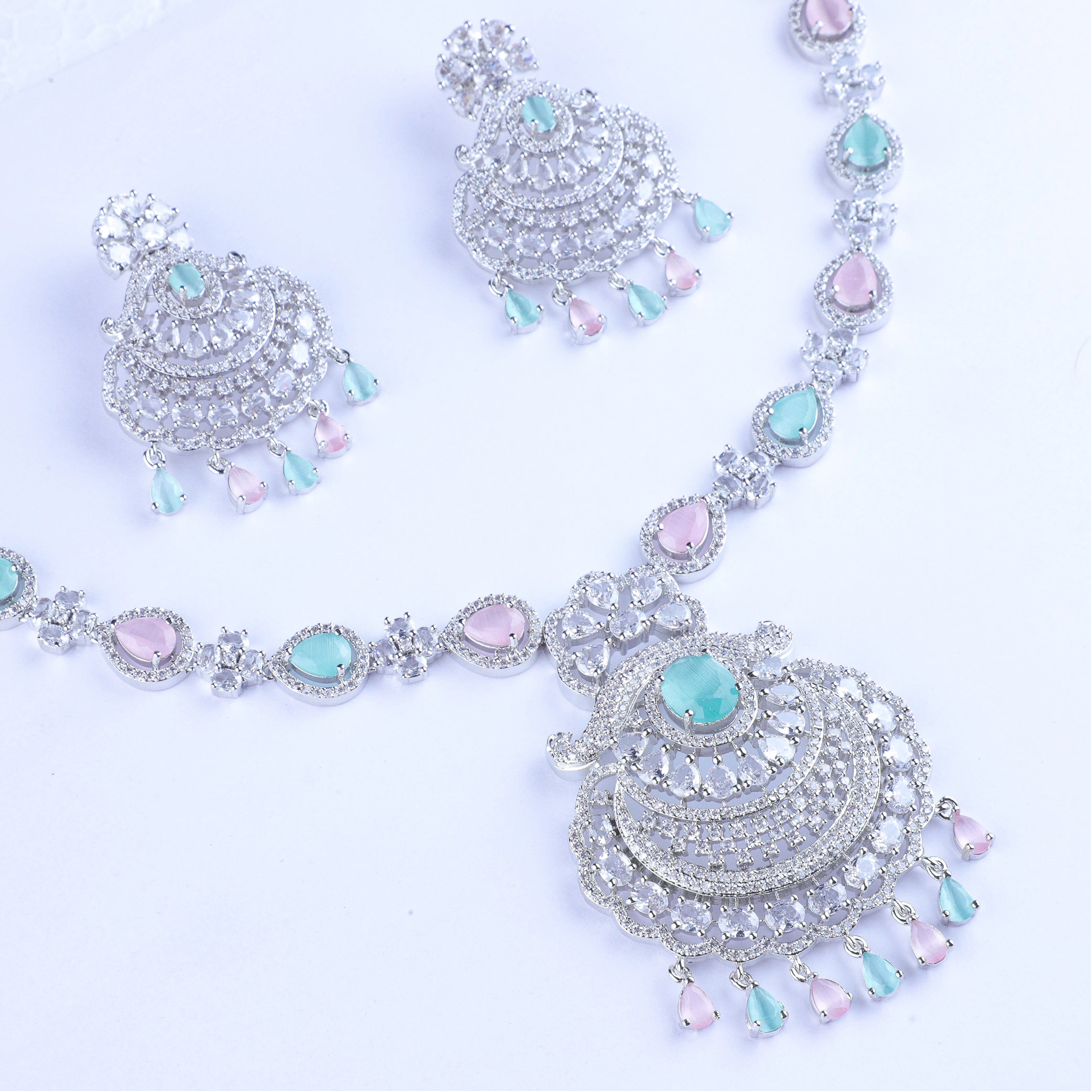 Mint Pink Gilded Gala Silver Zirconia Necklace