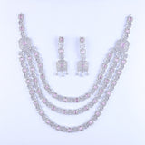 Pink Studded Tri-layer Silver Zirconia Necklace