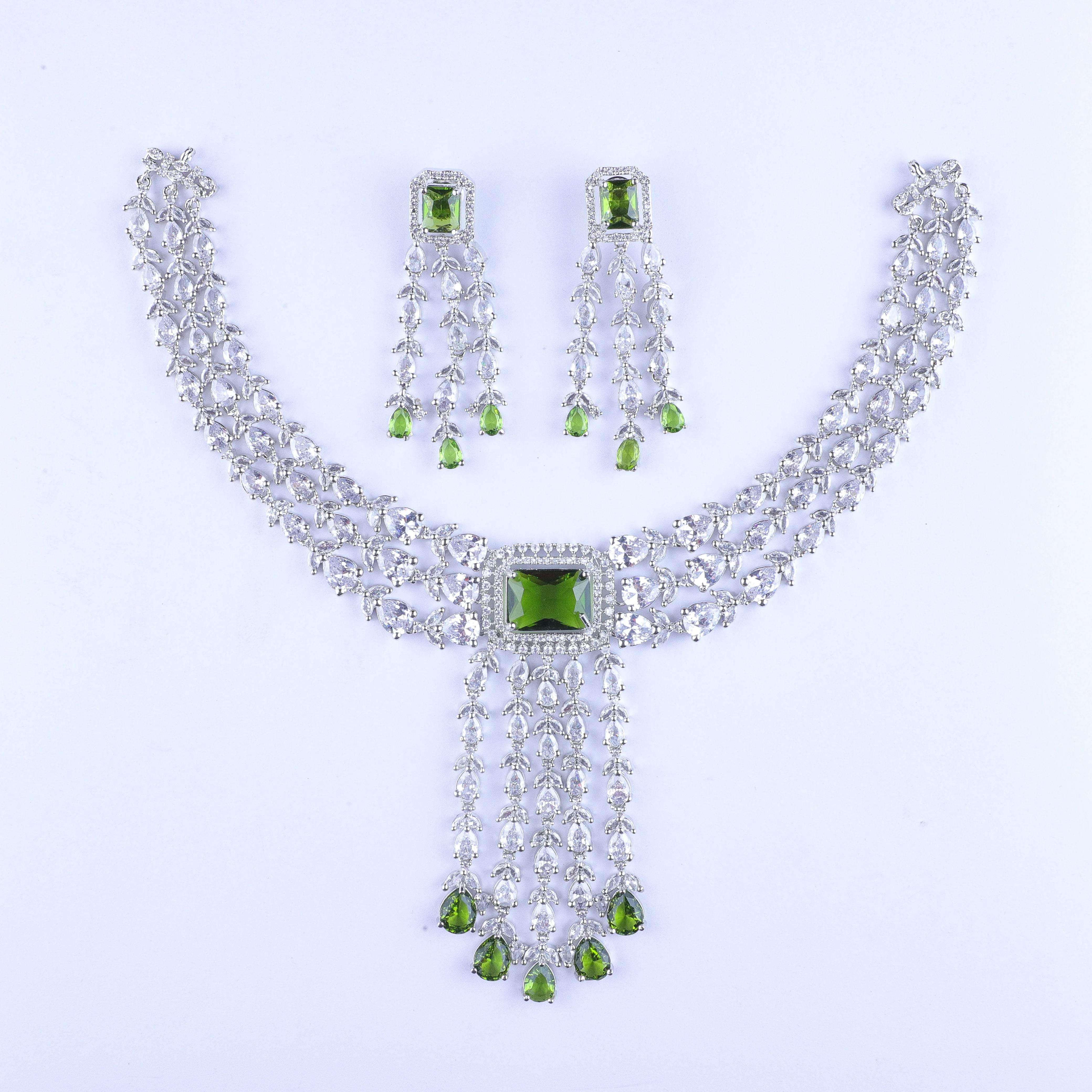 Green Mystique Matrix Silver Zirconia Necklace