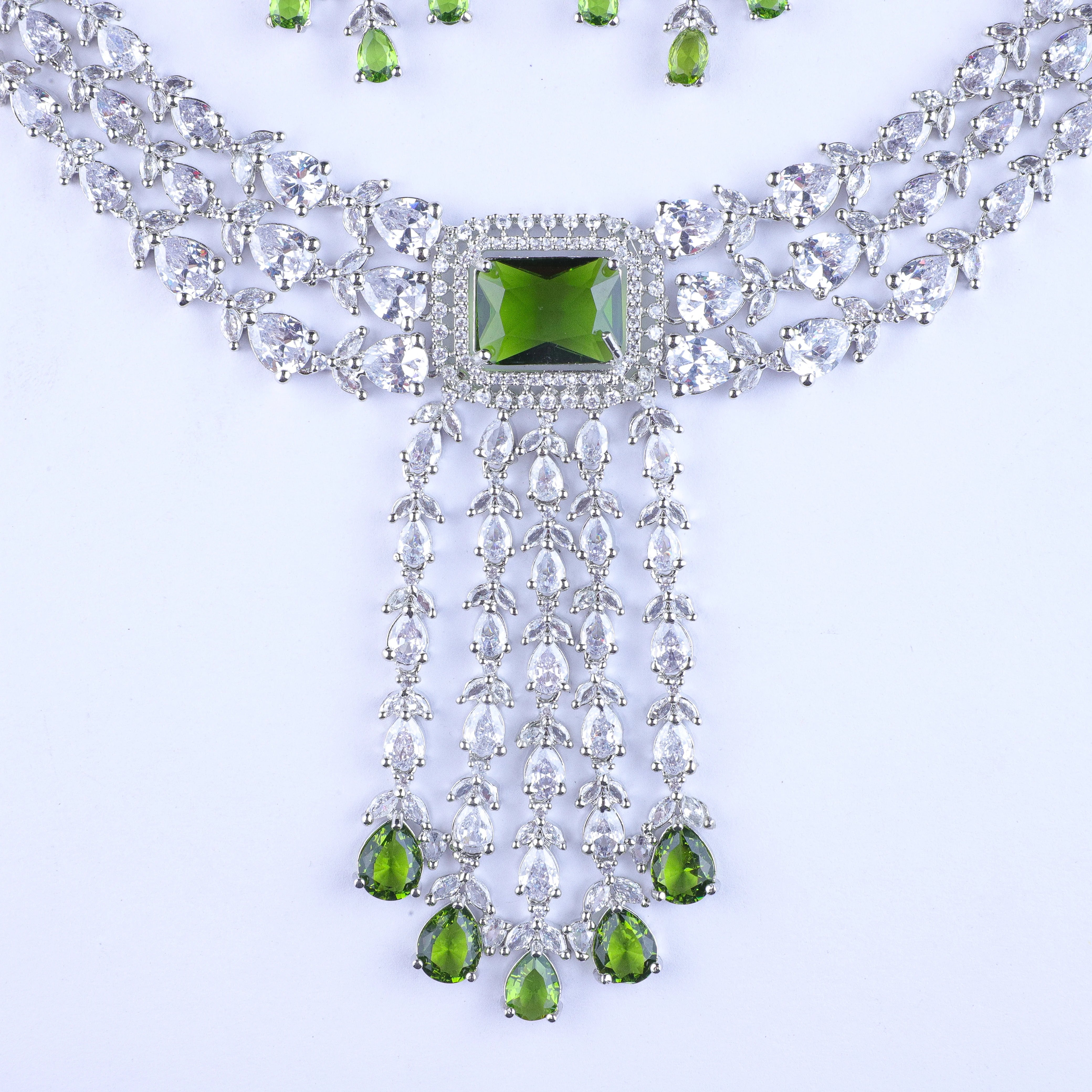 Green Mystique Matrix Silver Zirconia Necklace