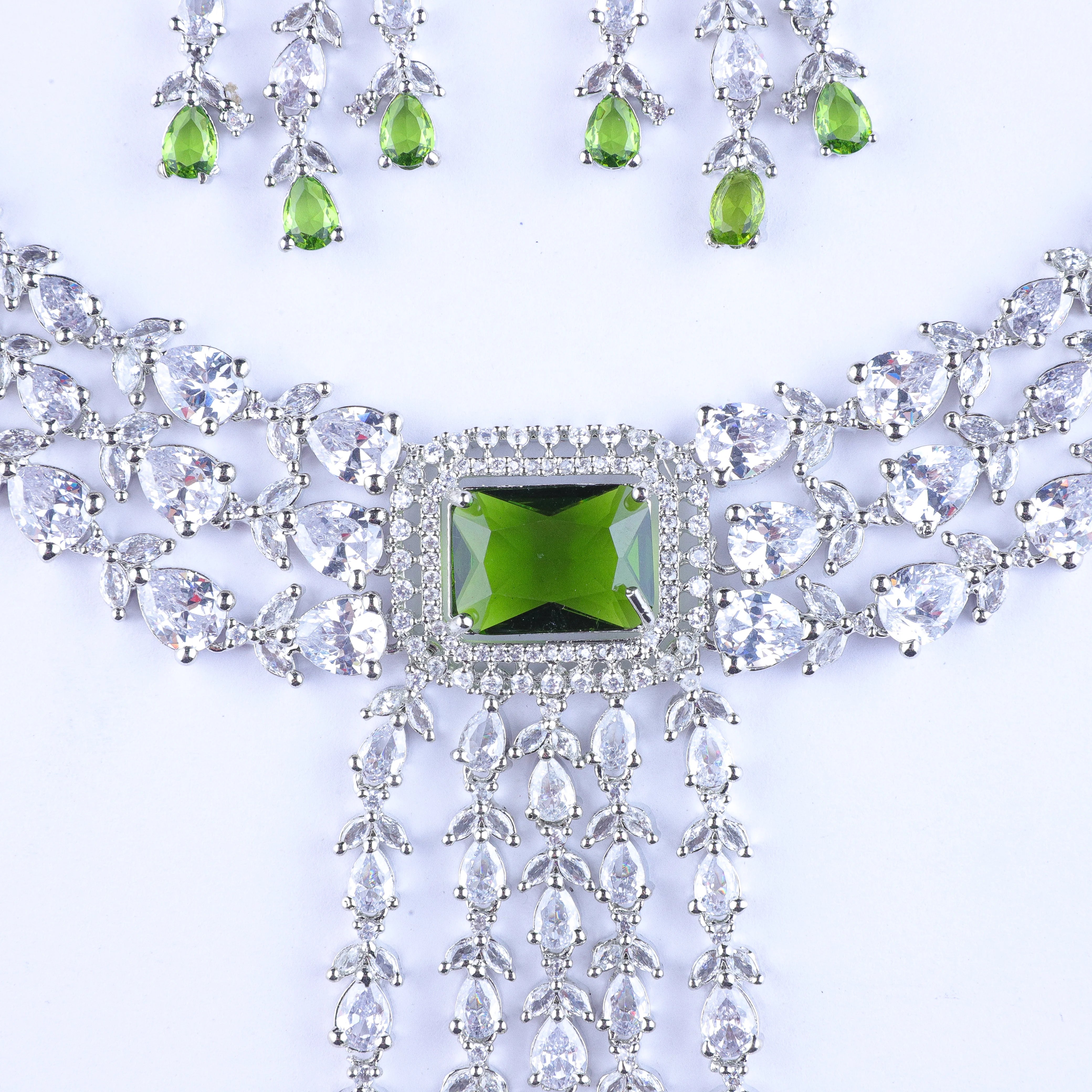 Green Mystique Matrix Silver Zirconia Necklace