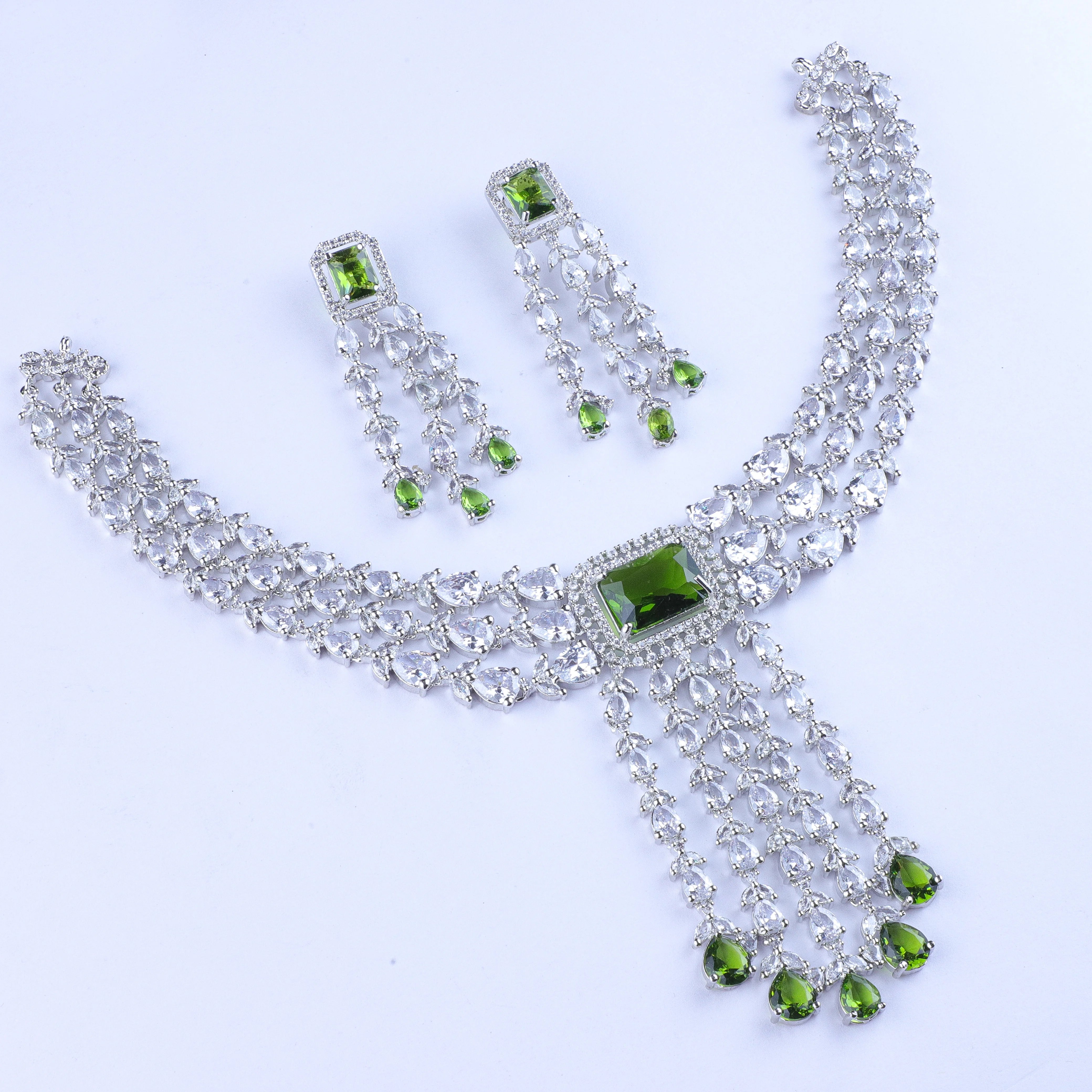 Green Mystique Matrix Silver Zirconia Necklace