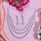 Pink Studded Tri-layer Silver Zirconia Necklace