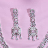 Pink Studded Tri-layer Silver Zirconia Necklace