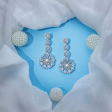 White Pearl Style Silver Finish Zirconia Earrings