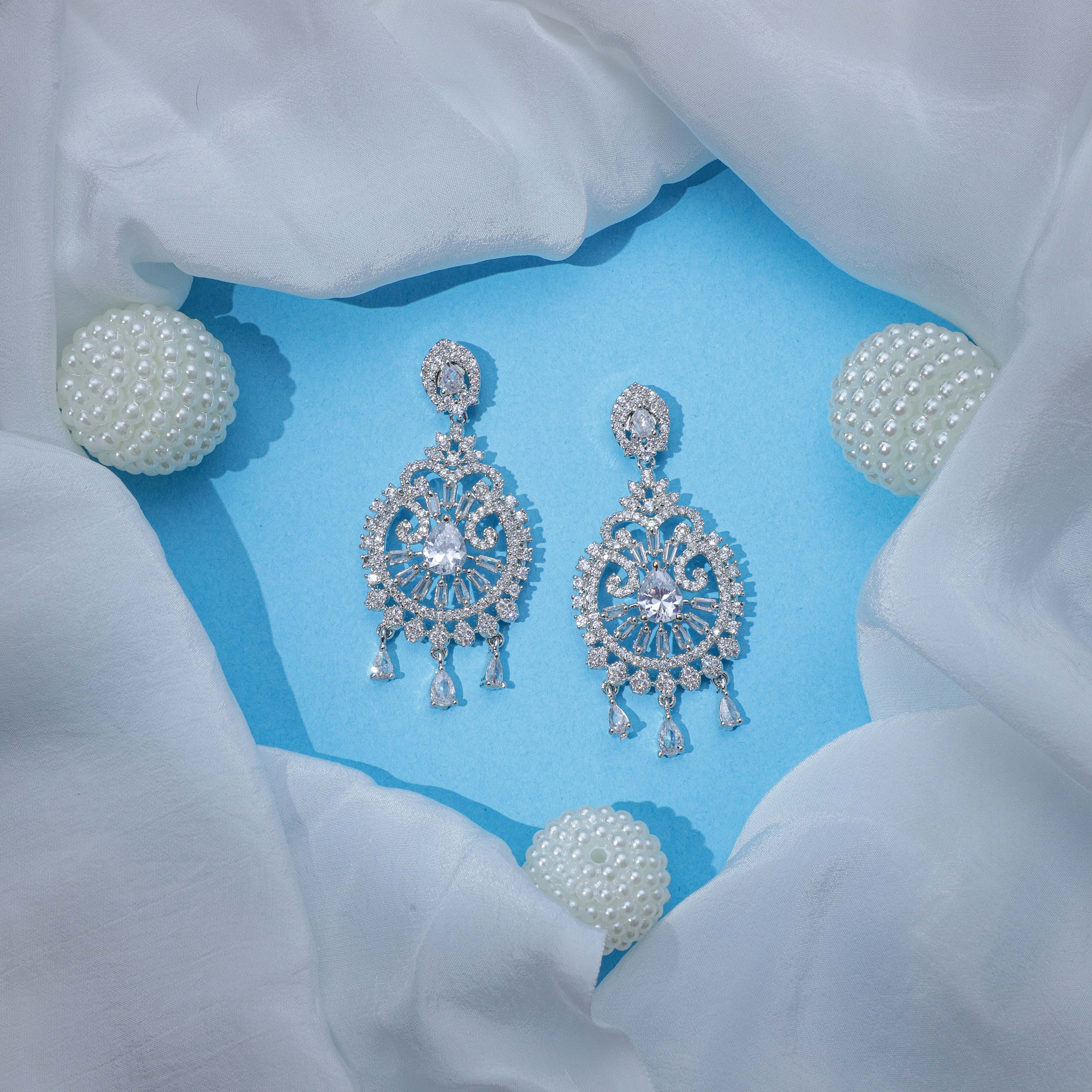 Silver Starlight Cascade Zirconia Earrings