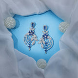 Navy Floral Zirconia Adorning Earrings