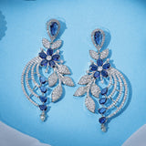 Navy Floral Zirconia Adorning Earrings