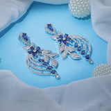 Navy Floral Zirconia Adorning Earrings