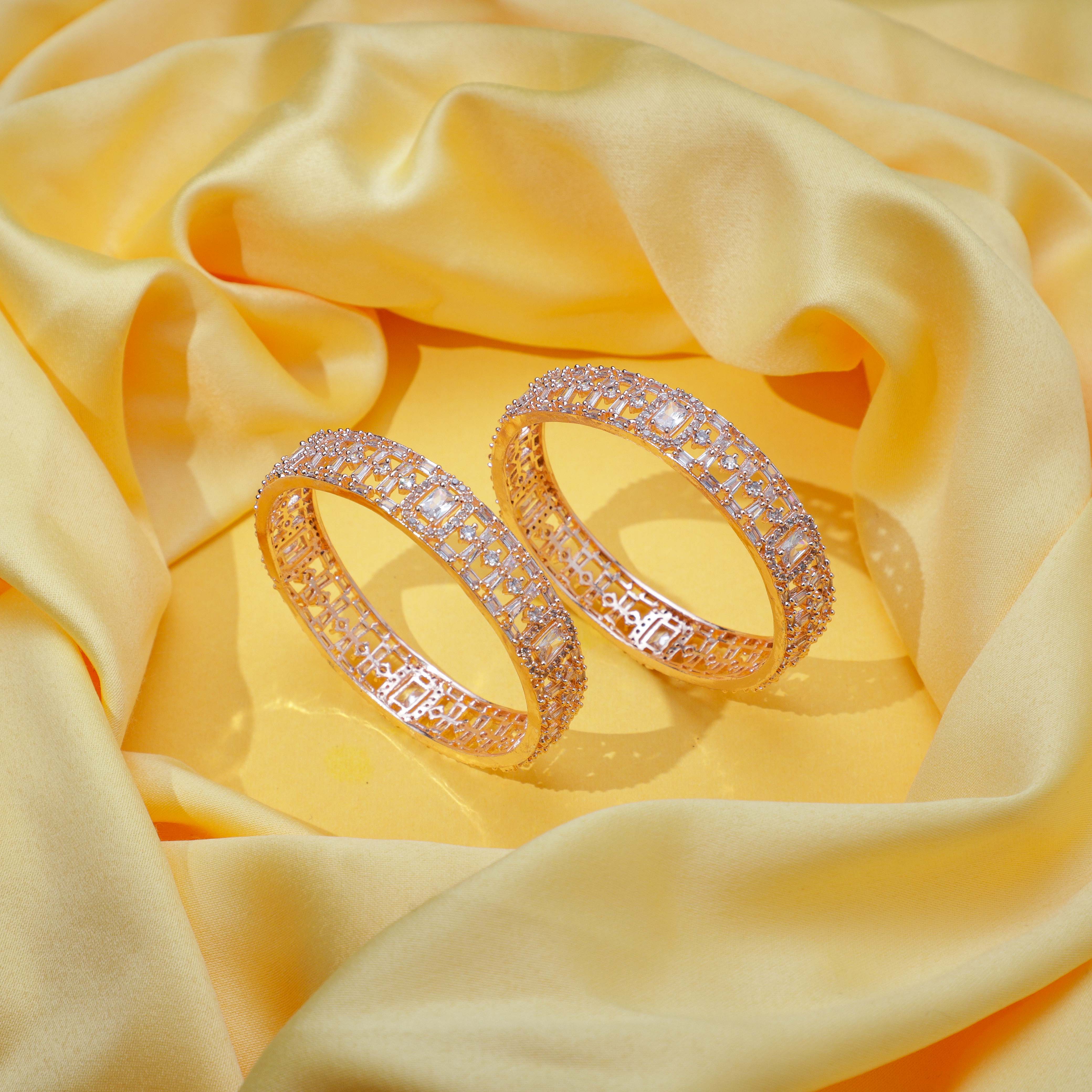 Glamorous Golden Zirconia Kada (Set of 2)