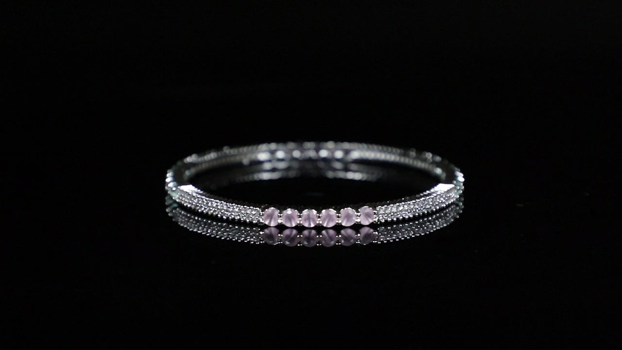 Exquisite Mint Pink Silver Zirconia Bangles (Set of 4)