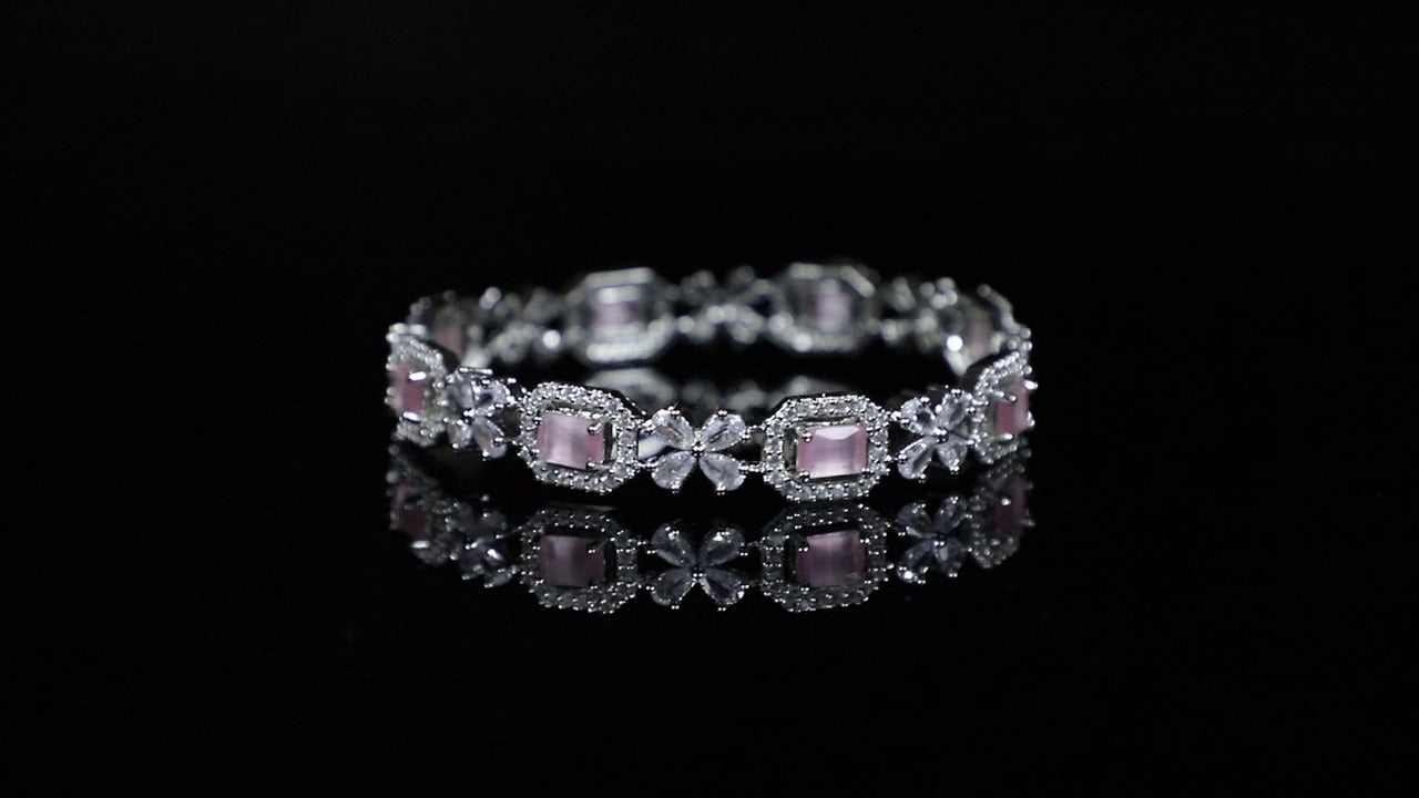 Pink Crystal Reverie Silver Zirconia Bangles (Set of 2)