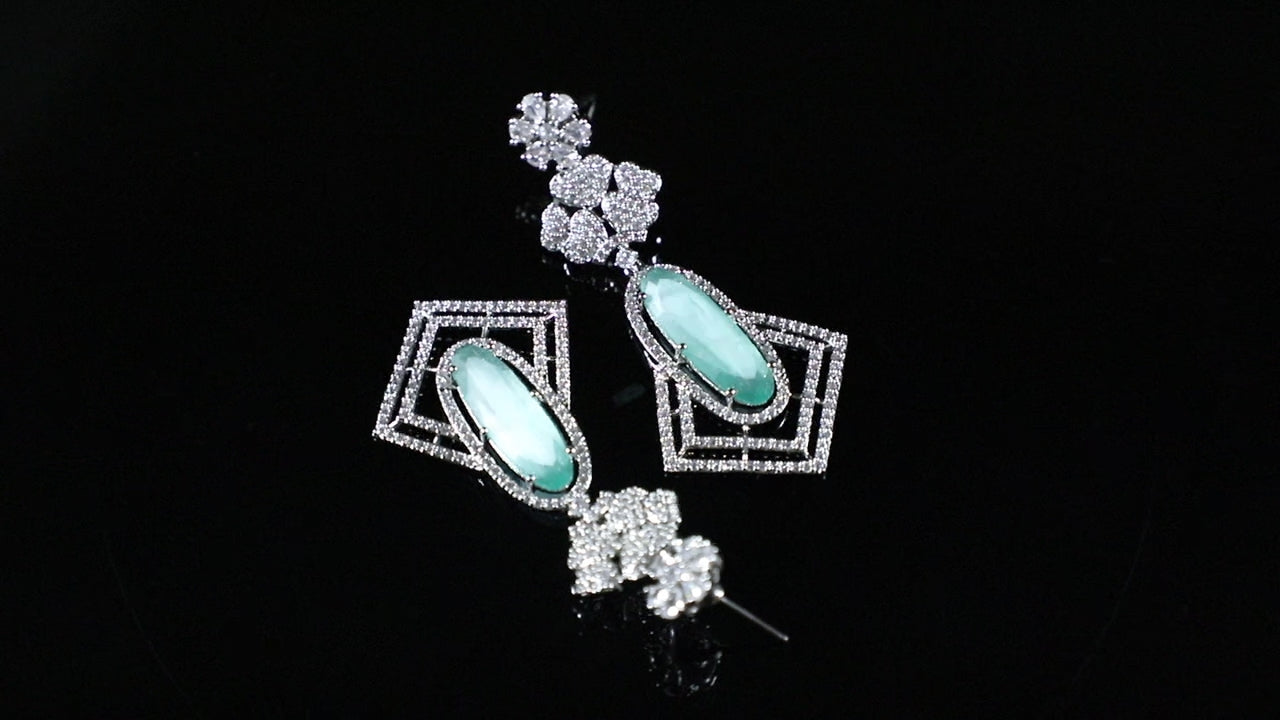 Ovate Mint Stone Silver Zirconia Earrings