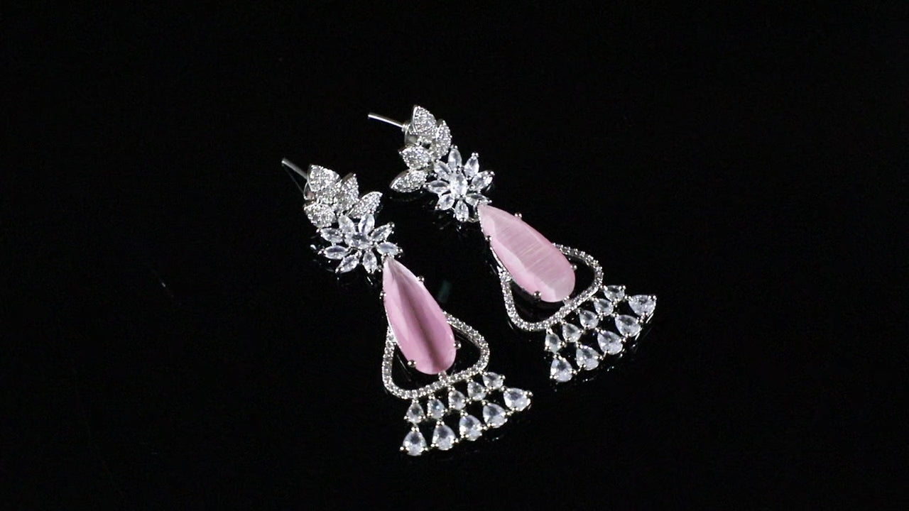 Luminous Pink Silver Zirconia Hangings