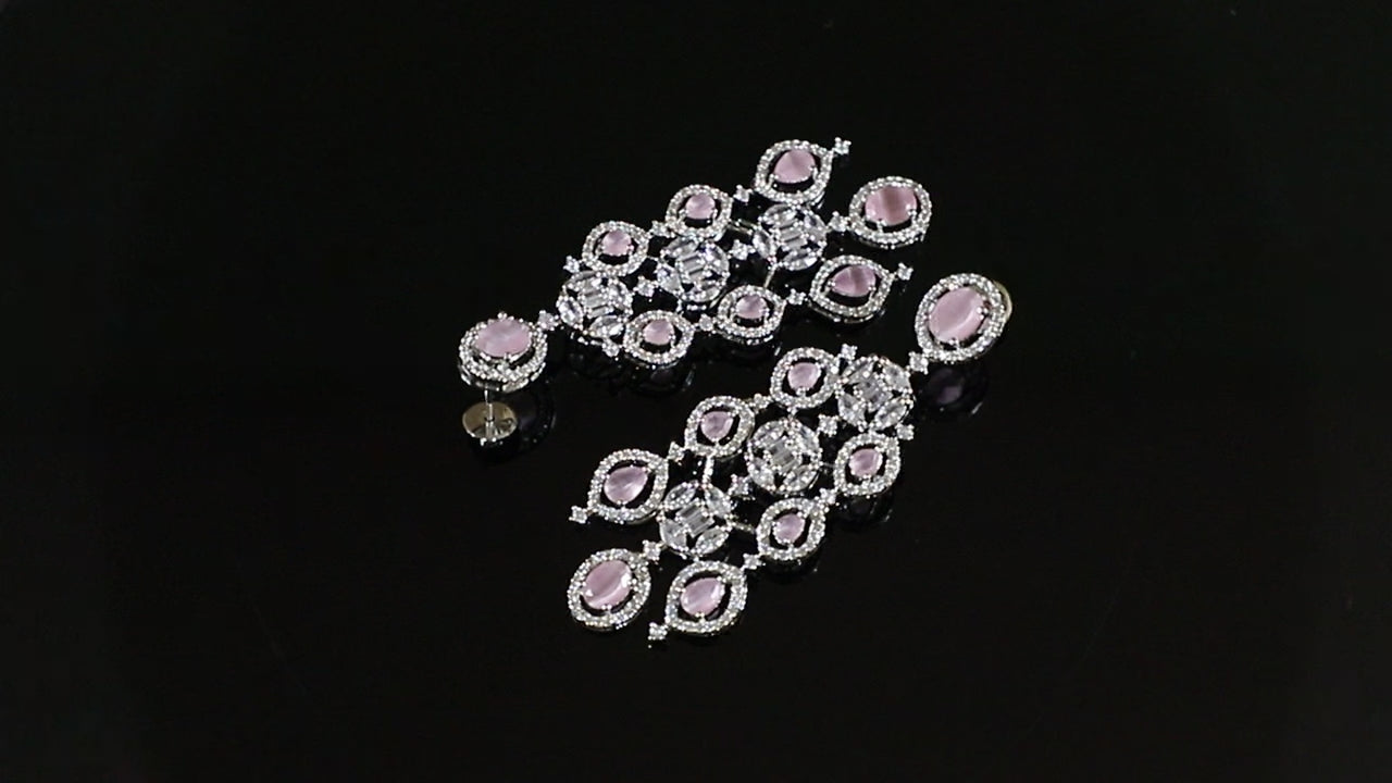 Pink Embellished Swaying Zirconia Earrings